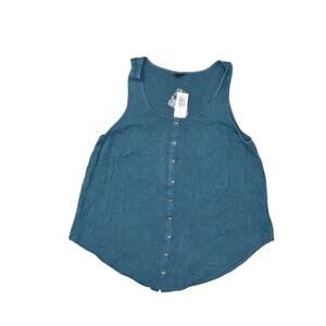 NEW Torrid Blue Rayon Blouse Size 0 Plus Crew Neck Sleeveless Solid Casual Top